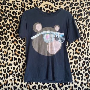 Yeezy Black Bear Graphic Short Sleeve Tee with Metallic Sunglasses